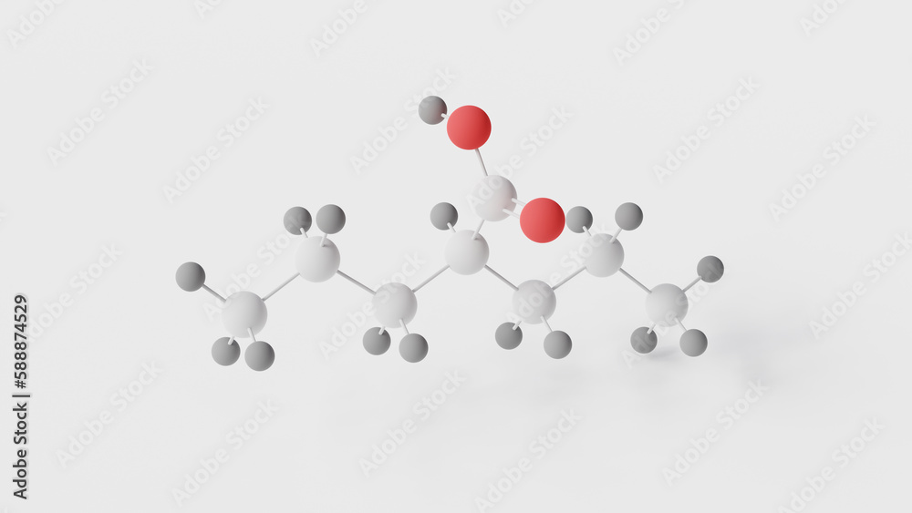 valproate molecule 3d, molecular structure, ball and stick model, structural chemical formula valproic acid valproate molecule 3d, molecular structure, ball and stick model, structural chemical formula valproic acid