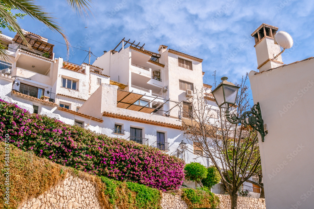 Fototapeta premium Altea old town with narrow streets and whitewashed houses. Architecture in small picturesque village of Altea near Mediterranean sea in Alicante province, Valencian Community, Spain