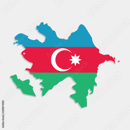 azerbaijan map with flag on gray background photo