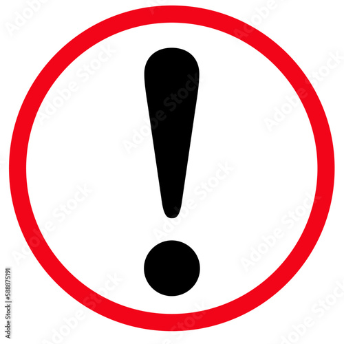 Exclamation ma rk icon, hazard warning attention sign, danger and caution symbol, error logo, risk graphic, flat style vector illustration for web, app, mobile. Red color circle clip art isolated.