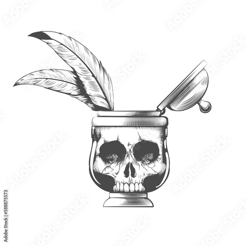 Skull Face Ink Pot Tattoo