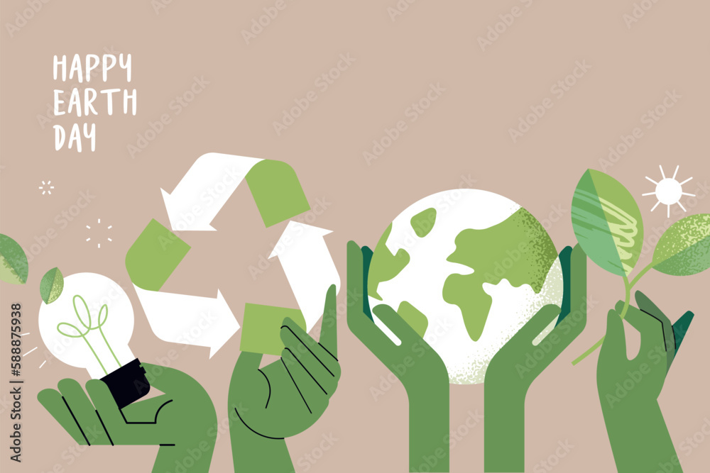 Earth day illustration. Ecology, environmental problems and environmental protection. Vector illustration concept for graphic and web design, business presentation, marketing and print material. - obrazy, fototapety, plakaty 