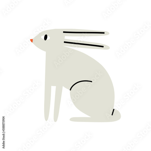 cute gray rabbit in flat trendy style. Easter, spring, animals. hand drawn vector illustration