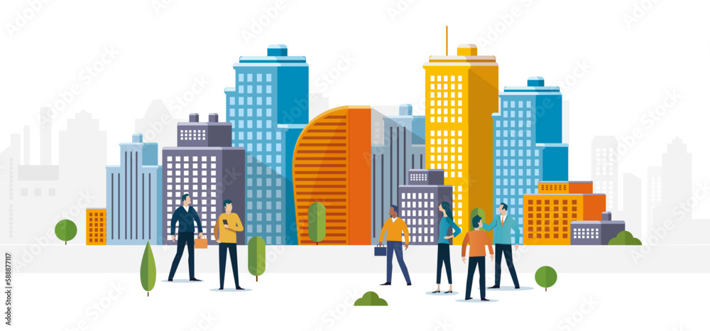 Very Large Crowd Flat Design City
