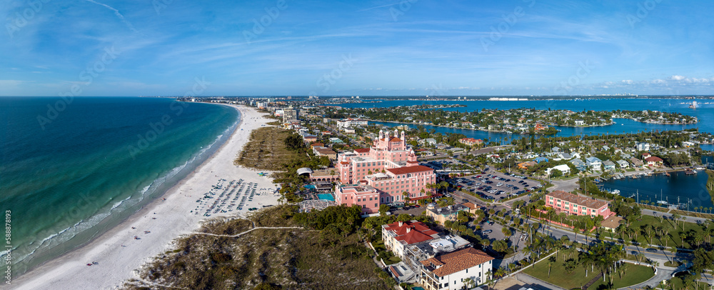 Aerial panoramic view of St. Pete Beach, Florida. USA January 4th 2023