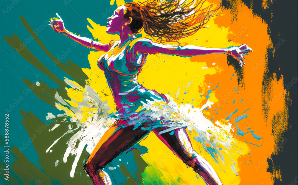 Fototapeta premium Creative expression and release of frustration are represented with bright, vibrant colors and an expressive style that emphasizes movement and emotion. Generative AI