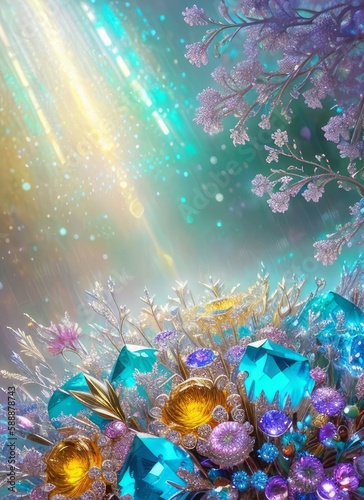 A bouquet of precious stones and flowers with jewels  generative ai art illustration 01