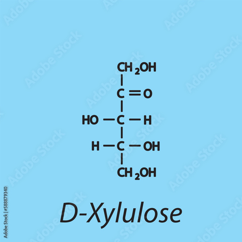 Straight chain form chemical structure of D-Xylulose sugar. Scientific vector illustration on blue background.