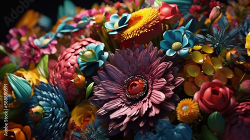 amazing colorful cheerful digital bouquet of flowers 3d, generative ai