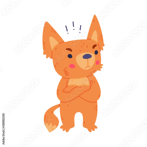 Cute Fennec Fox with Red Coat and Large Ears Feeling Angry Frowning with Grumpy Face and Folded Paw Vector Illustration