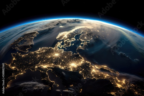europe seen from space from orbit, planet earth, generative ai