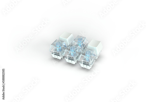 Glass buttons from a computer keyboard. 3d render on gaming  computer technology  PC. Modern minimal style. Transparent background.