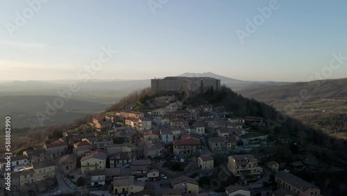 Aerial view of Castel Lagopesole, a small town with a fort on hilltop, Avigliano, Potenza, Basilicata, Italy. photo