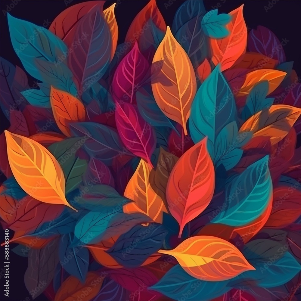 Colorful leaves as decorative background. Generative AI. Generative AI
