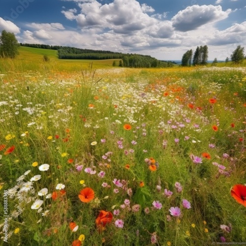                                                                 - field with various wildflowers                                               - stunning landscape                - beauty                - brightness            - flowers                - sha Generative AI