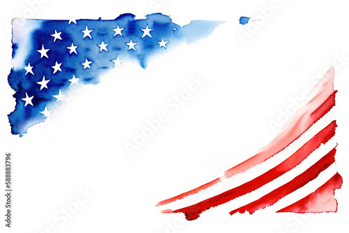 American flag in the form of a banner, watercolor illustration. Generative AI.