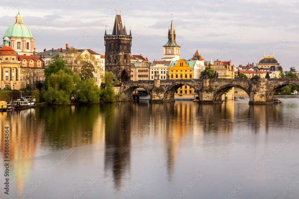 Skyline of the Old Town in Prague with the Charles Bridge, Czech Republic