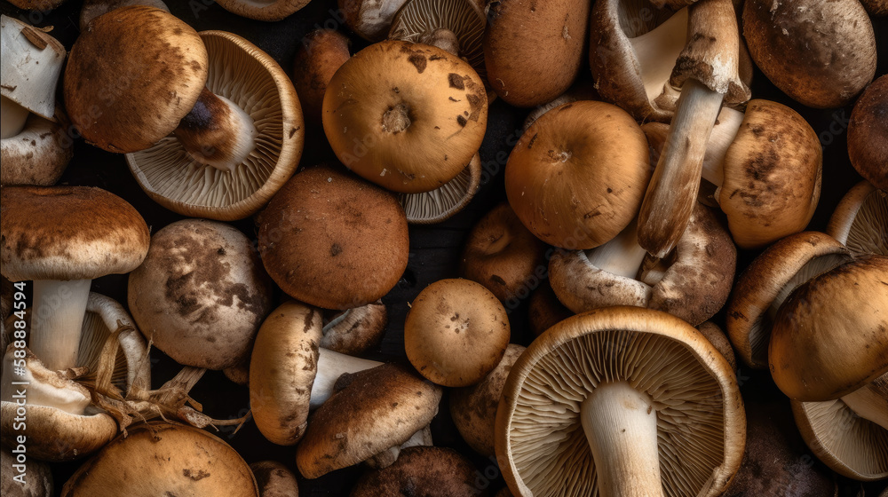 background of mushrooms created with Generative AI technology background of mushrooms created with Generative AI technology