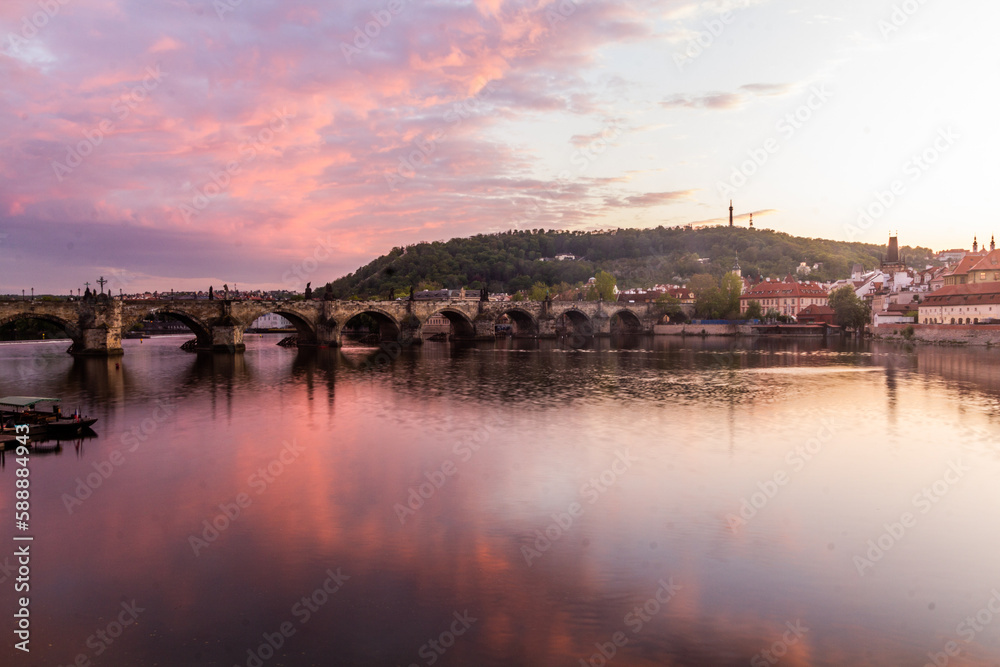 Evening view of the Charles Bridge in Prague, Czech Republic
