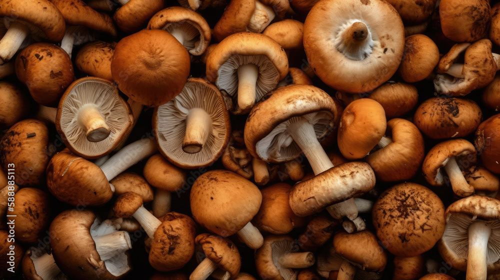 background of mushrooms created with Generative AI technology background of mushrooms created with Generative AI technology