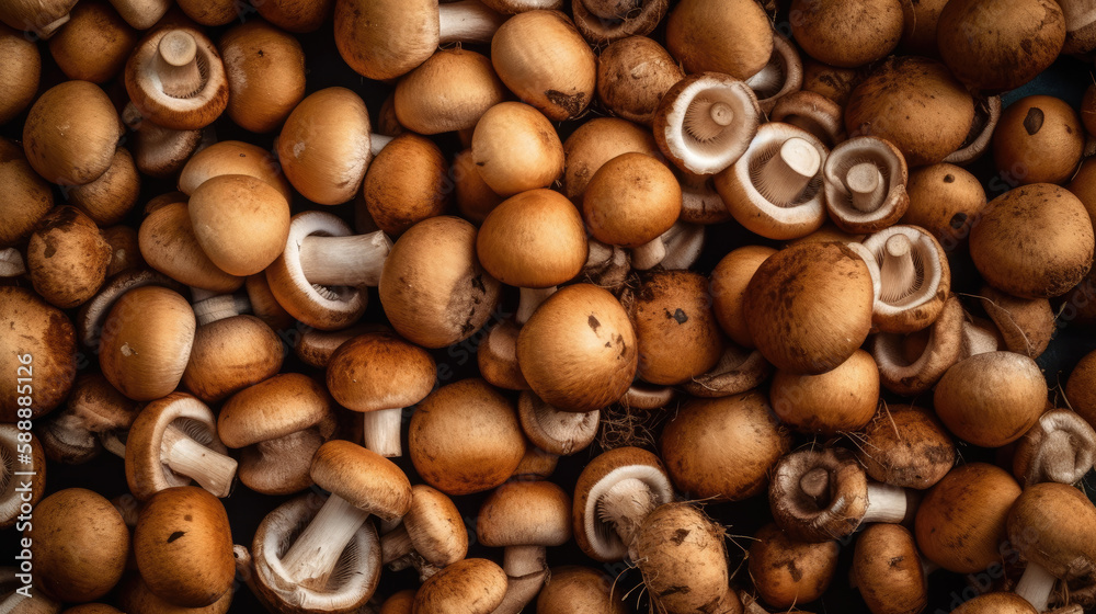 background of mushrooms created with Generative AI technology background of mushrooms created with Generative AI technology