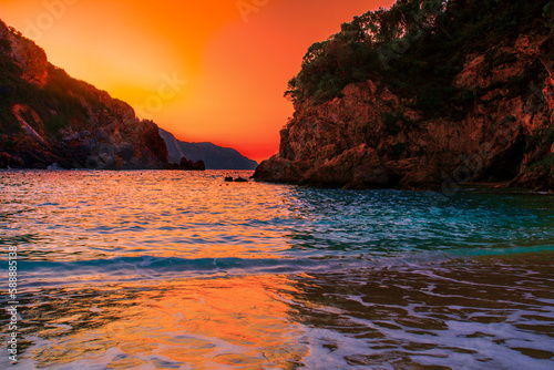 island Corfu in Greece  Paleokastritsa resort  Agios Spiridon beach    Europe....exclusive - this image is sold only on Adobe Stock