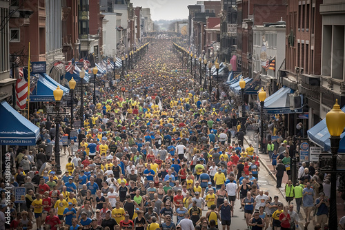 Thousands of People Running in the Boston Marathon Generative AI 