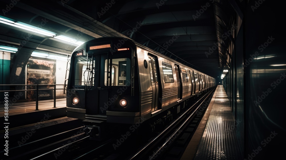 Fototapeta premium Metro train in motion - Illustration created with generative ai