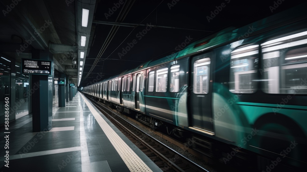 Metro train in motion - Illustration created with generative ai