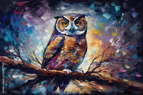 Illustration of an owl sitting on a branch - created with generative ai