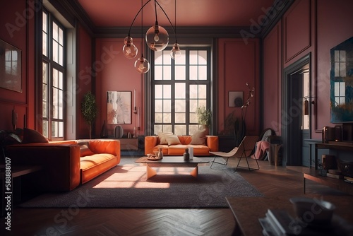 Interior design of the living room in an expensive style, stylish interior of the room. generative ai 