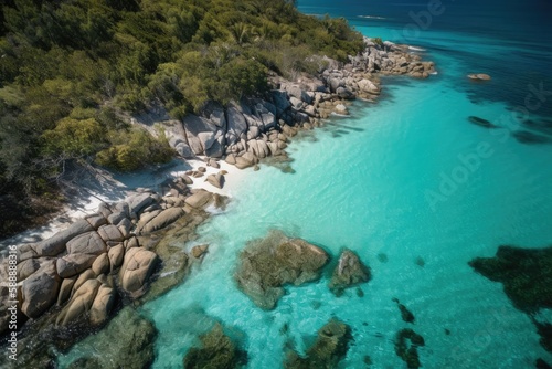 view of a beautiful and secluded beach from above - Created with Generative AI