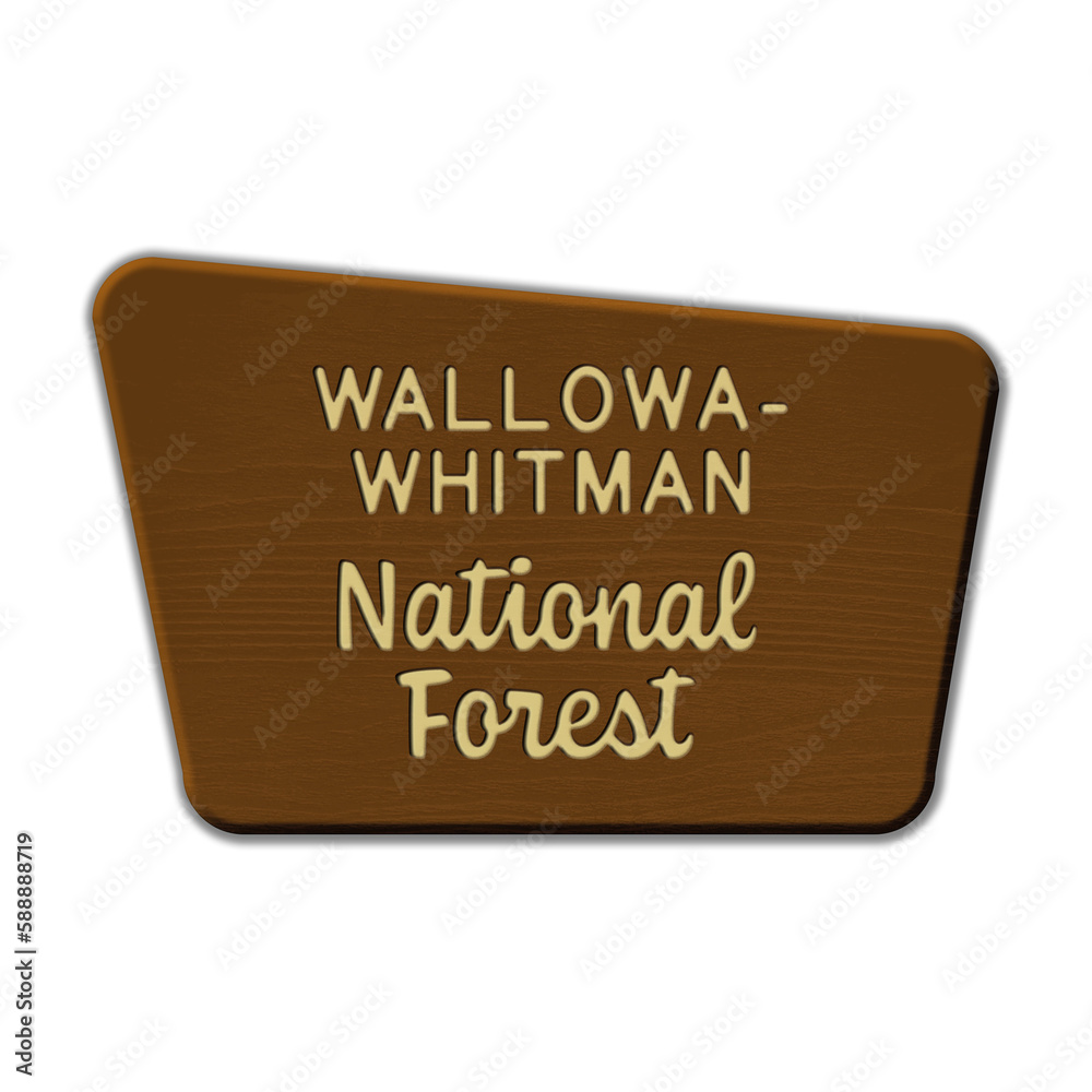 Fototapeta premium Wallowa-Whitman National Forest wood sign illustration on transparent background