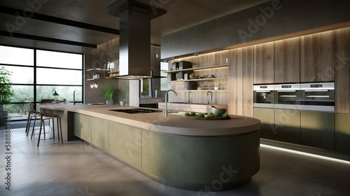Modern kitchen with pale olive and wooden elements © oleksandr.info