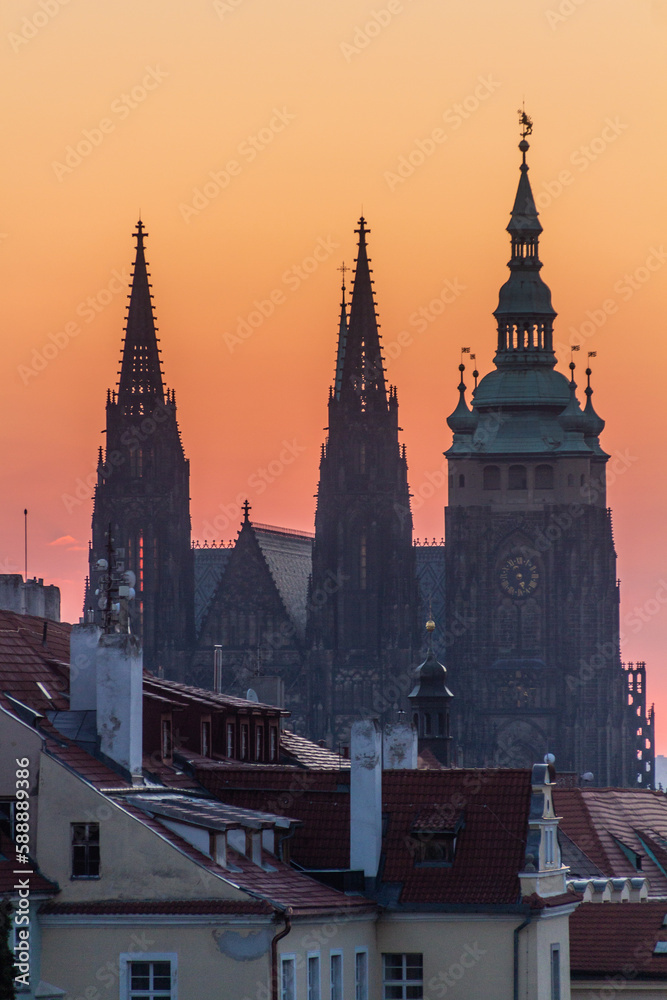 Early morning view of St. Vitus cathedral in Prague, Czech Republic Early morning view of St. Vitus cathedral in Prague, Czech Republic