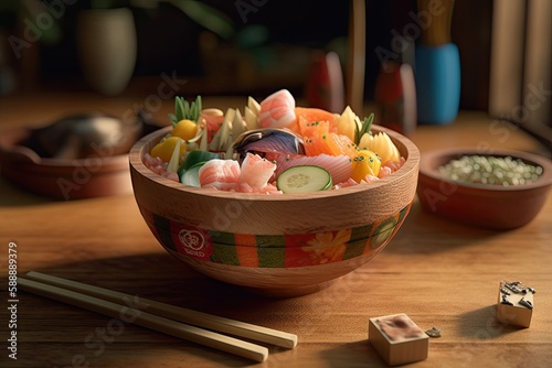 Chirashi zushi japanese sushi japanese food, generative ai photo