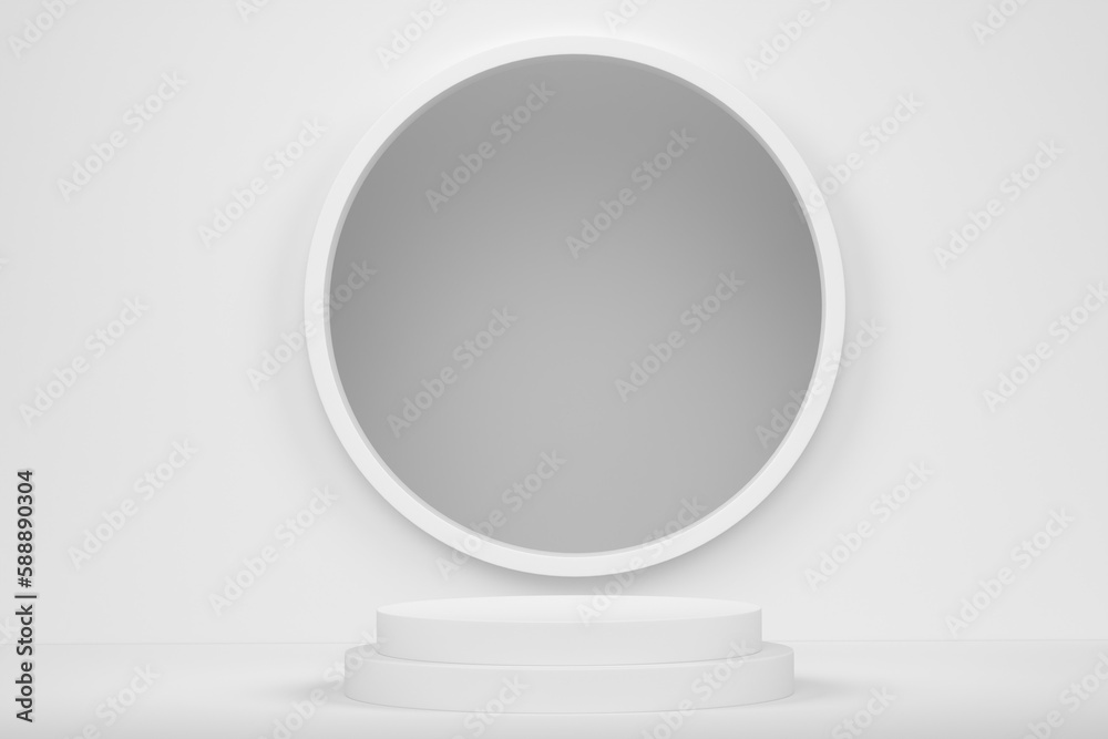 Pastel white cylinder podium with steps on monochrome background Pastel white cylinder podium with steps on monochrome background
