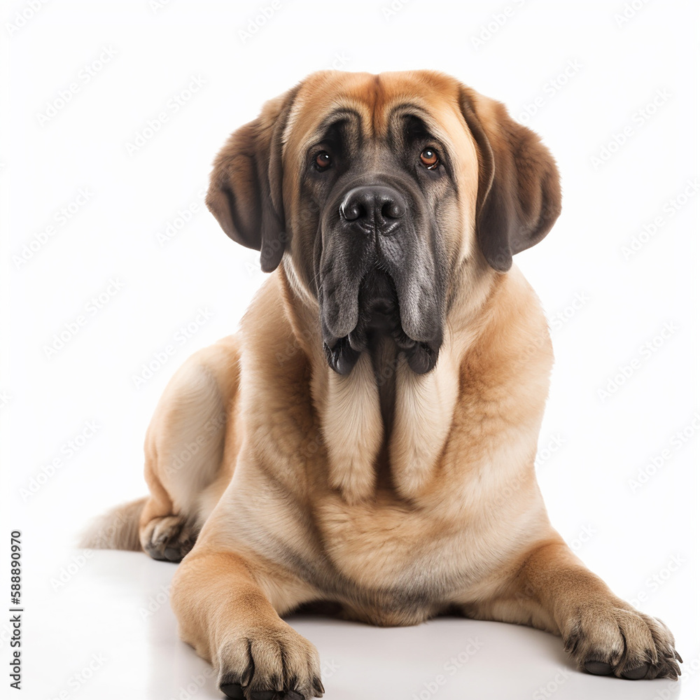 Big dog breed spanish mastiff isolated on white close-up, largest dog breed, ai generative	