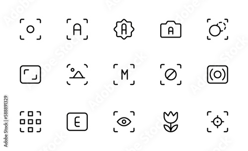 camera focus mode, function icon outline flat icon for apps icon vector on white background