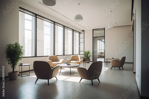 Cosy office lobby with conference room and white wall