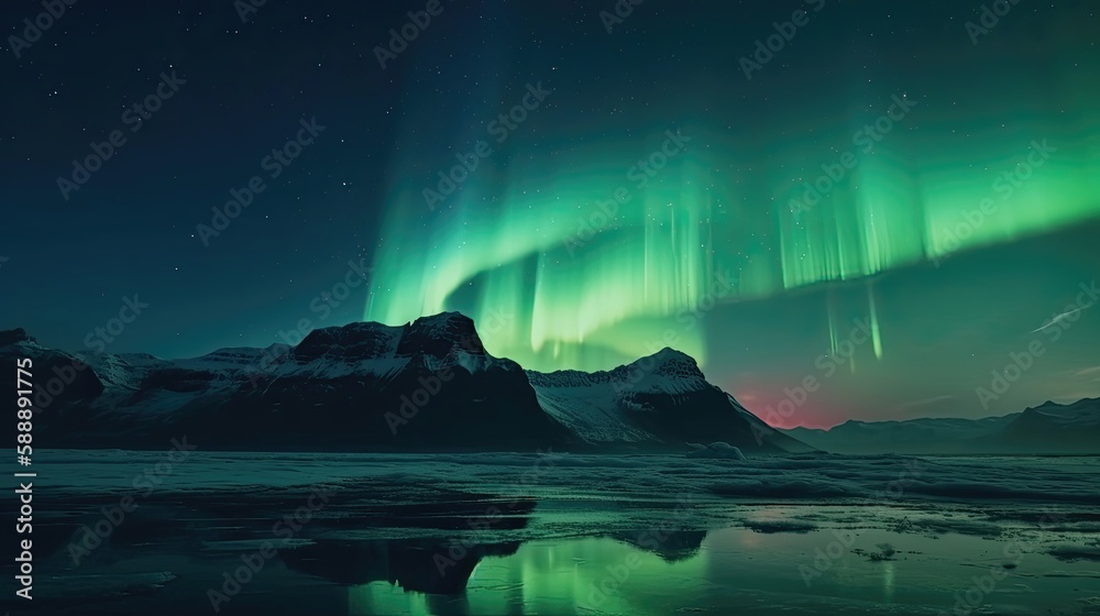 Magical and mystical northern lights, aurora borealis. Generative AI
