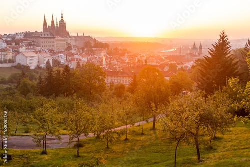 Early morning view of St. Vitus cathedral and the Lesser Side in Prague, Czech Republic