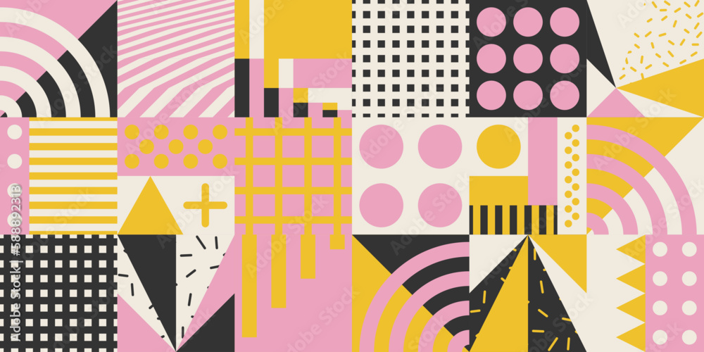 Trendy Colorful Geometric Pattern In 80s-90s Styles. Trendy Colorful Geometric Pattern In 80s-90s Styles.