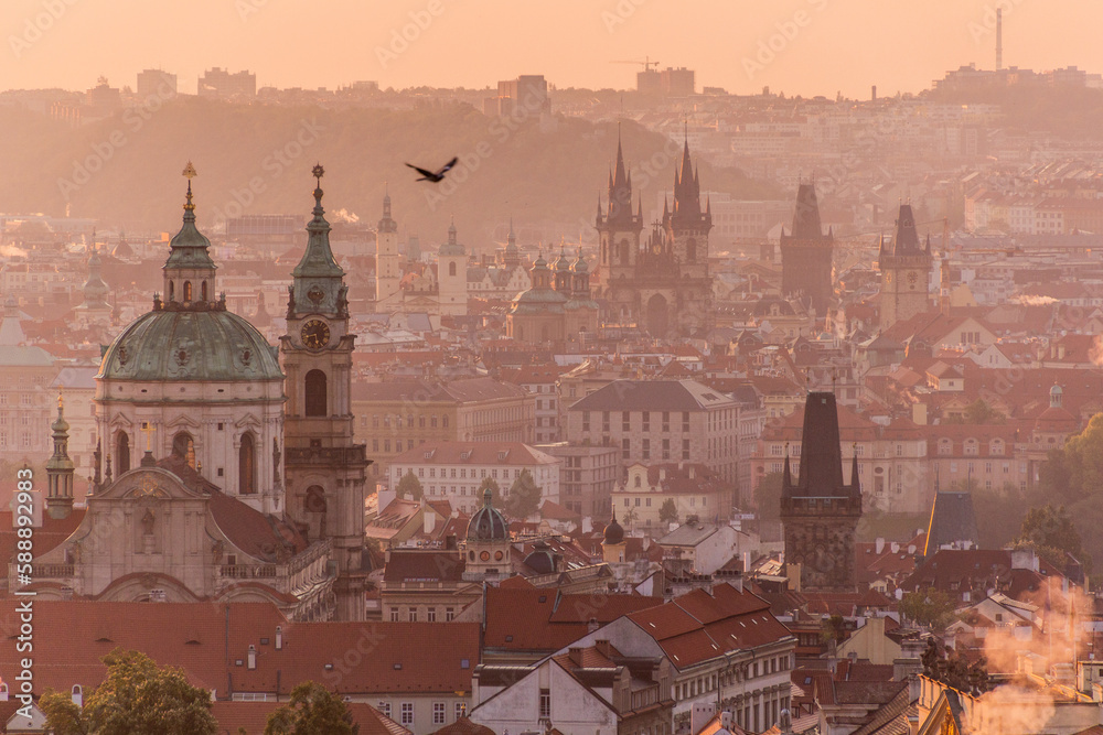 Obraz premium Early morning aerial view of Prague, Czech Republic