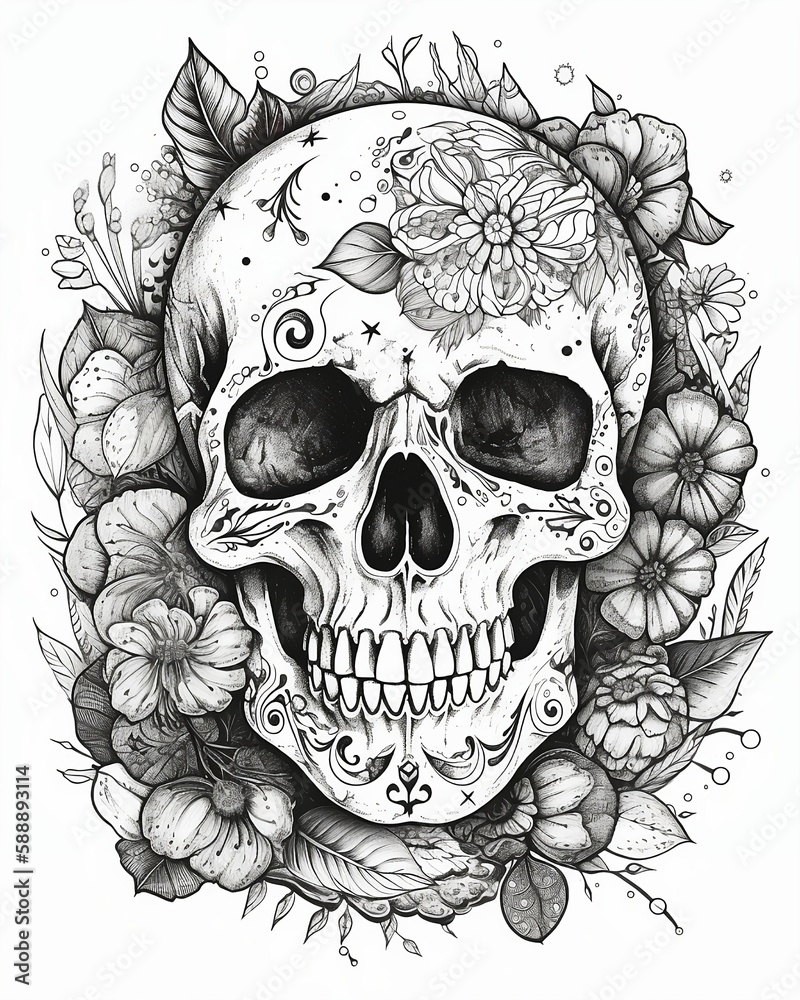 Fototapeta premium Funny Patterns For Coloring Book on White Background, colouring pages, colouring paper, portraits of people, flowers, pictures of animals created with Generative AI technology