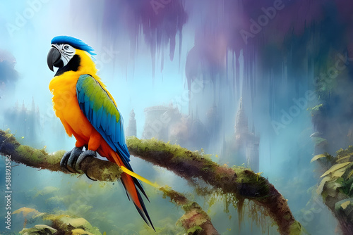 macaw illustration, colorful, splash art, watercolor, ink - Generative AI