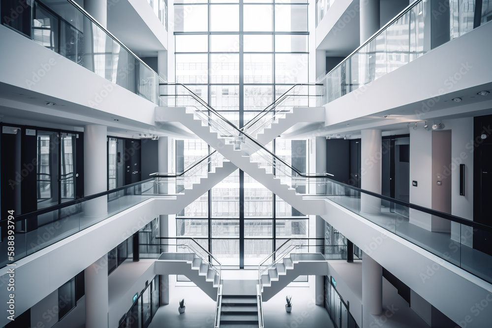 Fototapeta premium Modern offices on several floors and stairs