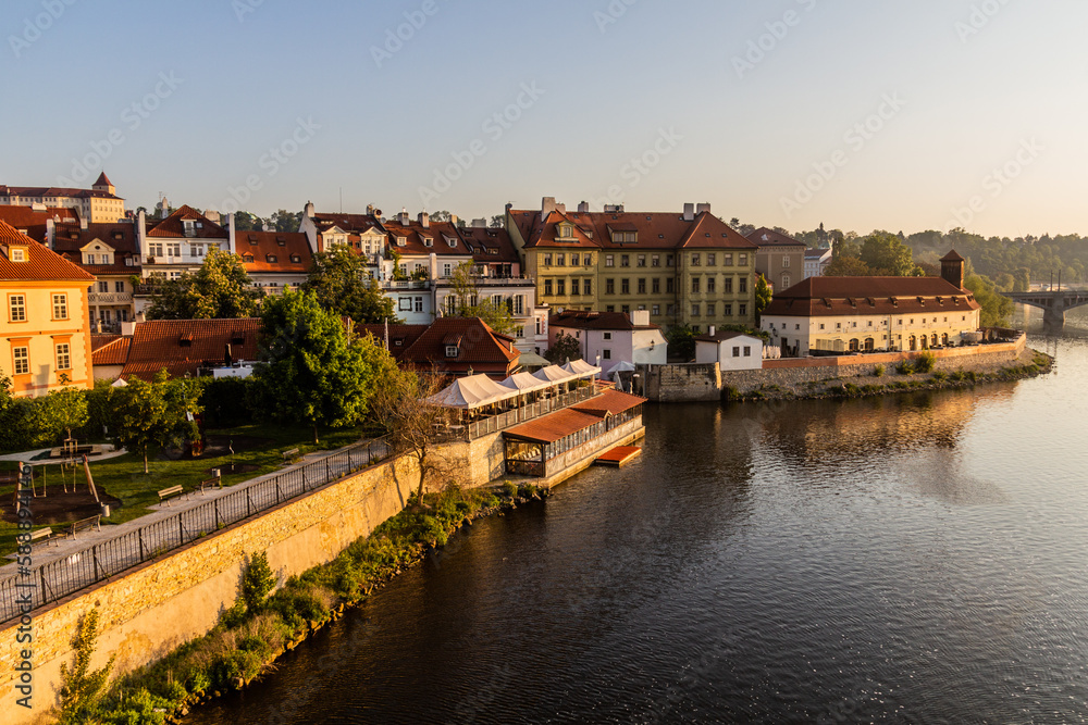 View of Vltava river riverside in Prague, Czech Republic