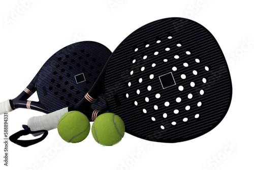 Canvas Print blue professional paddle tennis racket with yellow balls on transparent backgrou