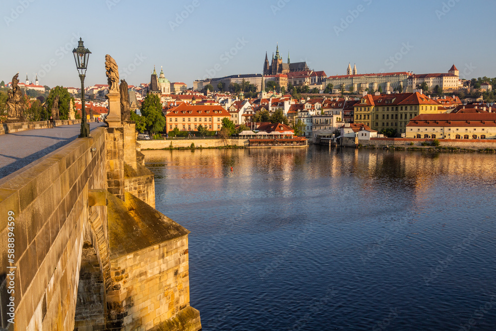 View of Prague castle from the Charles Bridge in Prague, Czech Republic